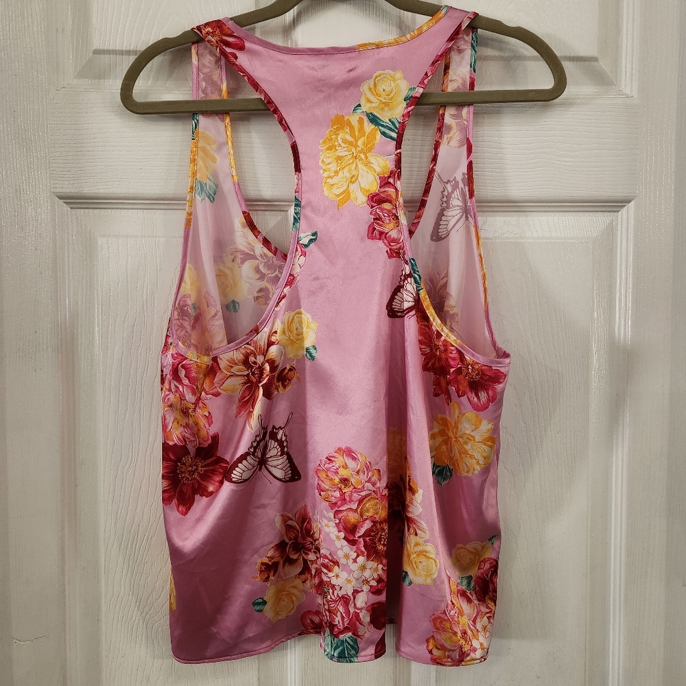 Satin Victoria's Secret Pink Floral Tank Pajama Top - Picture 4 of 6